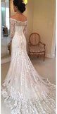 Sexy White Long Sleeves Off the Shoulder Mermaid Lace Beach Wedding Dress N340