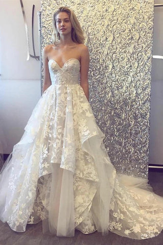 A-line Sweetheart Lace Appliqued Wedding Dress Court Train Wedding Dress N2265