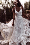 Straps Long Lace Wedding Dresses, Charming Lace Beach Wedding Dresses N2274