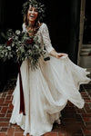 Ivory Rustic Wedding Dress Cheap 3/4 Sleeves Two Pieces Wedding Dress N2012