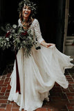 Ivory Rustic Wedding Dress Cheap 3/4 Sleeves Two Piece Wedding Dress N2012