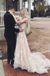 Gorgeous V Neck Long Sleeves Lace Appliques Wedding Dress With Train N2373