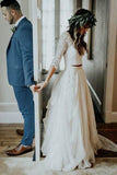Ivory Chiffon Rustic Wedding Dress Cheap 3/4 Sleeves Two Piece Wedding Dress N2012
