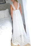 A Line Sleeveless Chiffon Empire White Long Flower Girl Dress With Lace F015