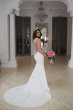 Stunning See-through Mermaid Sleeveless Lace Appliques Court Train Wedding Dress N465