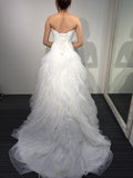 A-line White Princess Strapless Sweetheart Ruffles Tulle Long Beach Wedding Dress N408