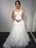 A-line White Princess Strapless Sweetheart Ruffles Tulle Long Beach Wedding Dress N408