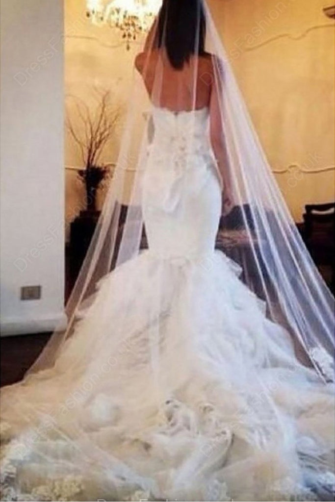 Luxury Mermaid Sweetheart Organza Chapel Train Tiered Sleeveless Wedding Dress N520