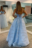 Sky Blue A-line Spaghetti Straps Stunning Sparkly Formal Evening Dress Long Prom Dress