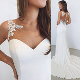 White Sheath Bateau Sleeveless Court Train Wedding Dress With Lace Illusion Back N519