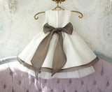 A-line Jewel Neck Girl Dress,Sleeveless Satin Tulle Flower Girl Dress With Flowers,F007
