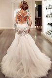 Gorgeous Long Sleeves Mermaid V-neck  Wedding Gown,Ivory Bridal Dress With Lace Appliques,N108