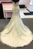 Elegant Sweetheart Mermaid Lace Appliqued Beach Wedding Dress With Beading N2397