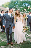 Chic A-line Long Sleeve Lace See Through Wedding Dress Backless Country Wedding Dress N2525
