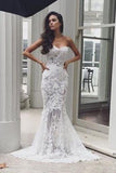 Mermaid Sweetheart Long Wedding Dress With Lace Appliques, Sexy Bridal Dress With Beads  N1312