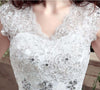 Ball Gown Cap Sleeve V Neck Open Back Lace Appliques Sequins Tulle Wedding Dress N1231