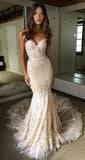 Luxurious Sweetheart Strapless Lace Wedding Dress Trumpet Court Train Bridal Gown N472