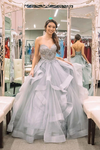Sweetheart Princess Gray Neck Formal Evening Dress Tulle Beaded Long Prom Dress