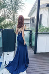 Navy Blue Simple Mermaid Spaghetti Straps Evening Dress V Neck Long Prom Dress
