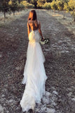 Vintage Mermaid Wedding Dress V Neck Backless Tulle Bridal Dress With Train N1332