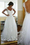 A-Line Lace Straps Wedding Dress,See-through Sleeveless Wedding Gowns