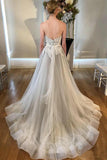 Cheap Sweetheart Neck A Line Silver Grey Wedding Dress Long Appliqued Bridal Dress N1278