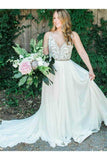 Spaghetti Strap Beaded Ivory Chiffon Country Wedding Dress, Boho Wedding Dress N1489