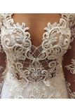 Elegant Beading Lace Long Sleeve Sheer Neck Ball Gown Wedding Dress N1796