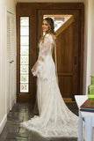 Unique Boho V Neck Beach Wedding Dress With Long Sleeves Lace Wedding Dress N1830