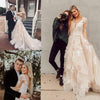 Gorgeous V Neck Long Sleeves Lace Appliques Wedding Dress With Train N2373