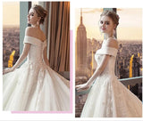 Gorgeous Off the Shoulder Lace Long Train Wedding Dress Princess Bridal Dress N2581