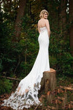 Botanical Sweetheart Wedding Dress With Long Train, Mermaid Bridal Dress With Lace N2556