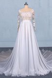 White Long Sleeves Chiffon Wedding Dress With Appliques, Gorgeous Long Bridal Dress N2354