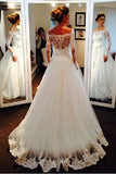 Elegant Tulle Lace Off-the-shoulder Bridal Dress Long Sleeve Wedding Dress N935