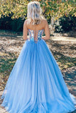 Shiny Sequins BlueTulle Sweetheart Formal Evening Dress Long Prom Dress