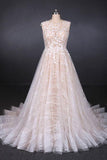 Champagne Puffy Sleeveless Lace Wedding Dress, Elegant A Line Backless Bridal Dress N2296