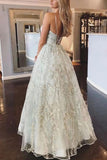 Floor Length Spaghetti Straps Backless Beach Wedding Dress With Appliques N2416