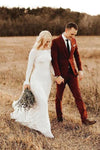 Ivory Long Sleeve Rustic Bridal Dress Backless Sheath Beach Wedding Dress N2261