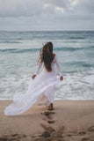 Ivory Long Sleeve Rustic Bridal Dress Backless Sheath Beach Wedding Dress N2261