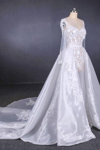 Gorgeous Long Sleeves Sweetheart Wedding Dress, Whit Bridal Dress With Applique N2291
