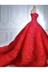 Ball Gown Red Sweetheart Tulle Prom Dress With Appliques Puffy Quinceanera Dress N2079