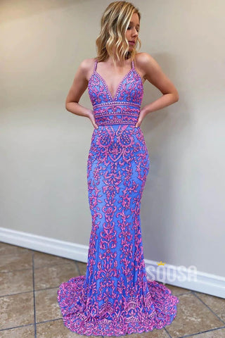 V-Neck Spaghetti Straps Mermaid Formal Evening Dress Long Prom Dress