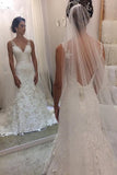 Ivory V Neck Sheath Sleeveless Backless Charming Lace Wedding Dress N1795