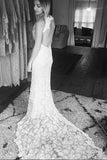 Ivory Princess Lace Beach Wedding Dress,Mermaid Open Back Wedding Dress,Bridal Gown,N229