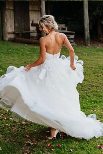 Charming Sweetheart Tulle Wedding Dress Puffy Backless Beach Wedding Gown N1771
