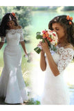 Mermaid Off-the-Shoulder Half Sleeves Lace Wedding Dress Vintage Trumpet Bridal Dress N747