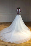 Simple Halter Long Train Tulle Wedding Dress, A Line Sleeveless Bridal Dress N2653