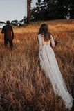Unique Long Sleeve Boho Wedding Dress Lace Bohemian Backless Wedding Gowns N2008