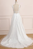 A Line Deep V Neck Sleeveless Bridal Dress Backless Long Wedding Dress N2270