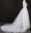 Puffy Short Sleeves Tulle Bridal Dress With Lace Appliques, Long Train Wedding Dress N2294